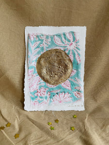 Vintage Moon on Cotton paper (with or without frame) - Turquoise/Pink