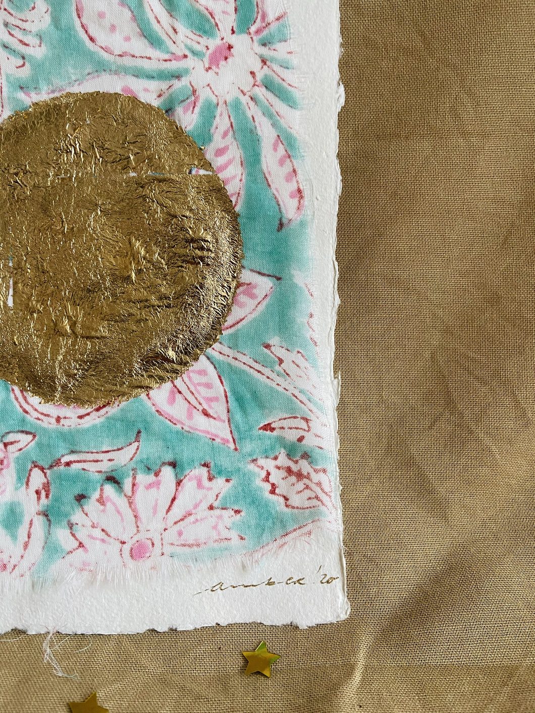 Vintage Moon on Cotton paper (with or without frame) - Turquoise/Pink