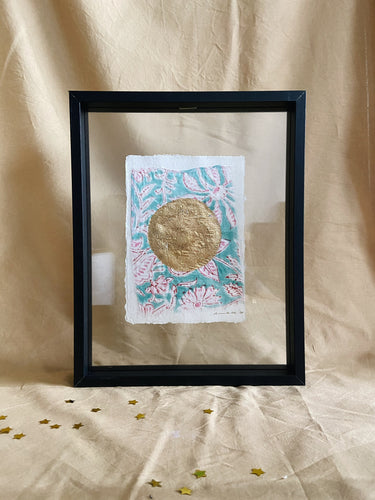 Vintage Moon on Cotton paper (with or without frame) - Turquoise/Pink