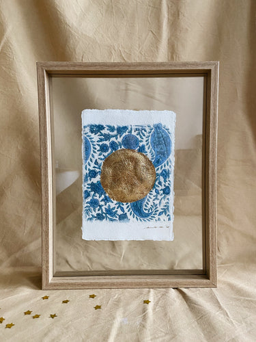 Vintage Moon on Cotton paper (with or without frame) - Light Blue/White