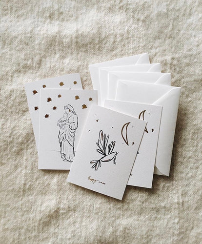 Set of 4 Christmas Cards - 2 Holy Mary / 2 Pigeon