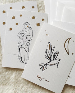 Set of 4 Christmas Cards - 2 Holy Mary / 2 Pigeon