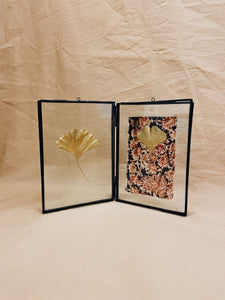 Golden Ginkgo in black double frame (with Indian Fabric or Imprint)