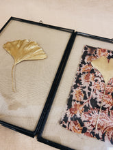 Load image into Gallery viewer, Golden Ginkgo in black double frame (with Indian Fabric or Imprint)