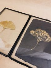 Load image into Gallery viewer, Golden Ginkgo in black double frame (with Indian Fabric or Imprint)