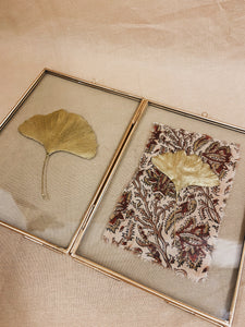 Golden Ginkgo in golden double frame (with Indian Fabric or imprint)
