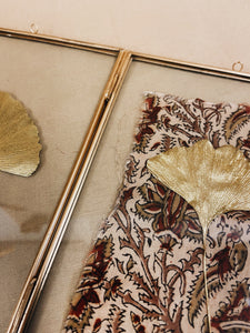 Golden Ginkgo in golden double frame (with Indian Fabric or imprint)