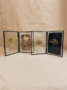 Golden Ginkgo in black double frame (with Indian Fabric or Imprint)
