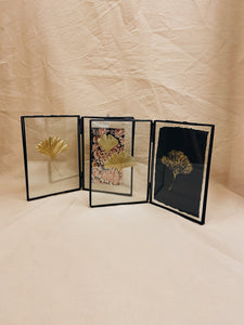 Golden Ginkgo in black double frame (with Indian Fabric or Imprint)