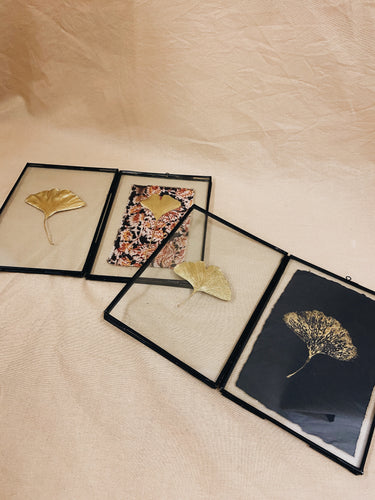 Golden Ginkgo in black double frame (with Indian Fabric or Imprint)