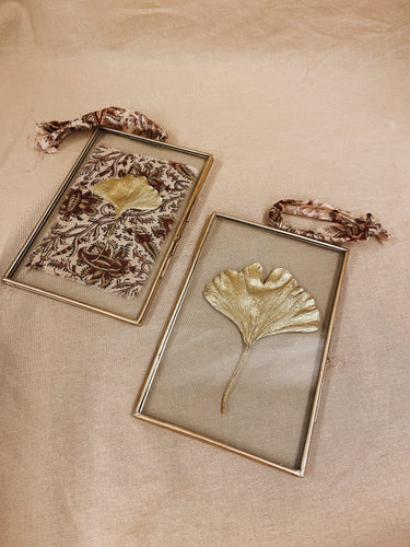 Golden Ginkgo in small golden hanging frame (with or without Indian Fabric)