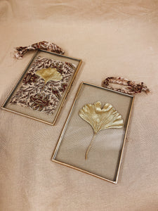 Golden Ginkgo in small golden hanging frame (with or without Indian Fabric)