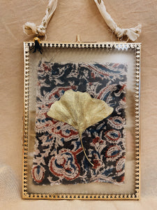 Golden Ginkgo in big golden hanging frame (with or without Indian Fabric)