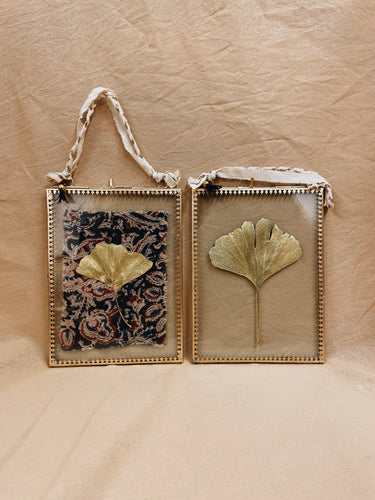Golden Ginkgo in big golden hanging frame (with or without Indian Fabric)