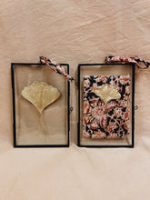 Load image into Gallery viewer, Golden Ginkgo in small black hanging frame (with or without Indian Fabric)