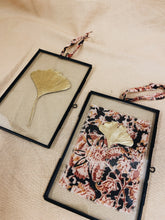 Load image into Gallery viewer, Golden Ginkgo in small black hanging frame (with or without Indian Fabric)