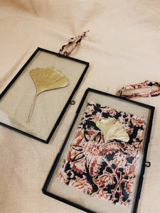 Golden Ginkgo in small black hanging frame (with or without Indian Fabric)