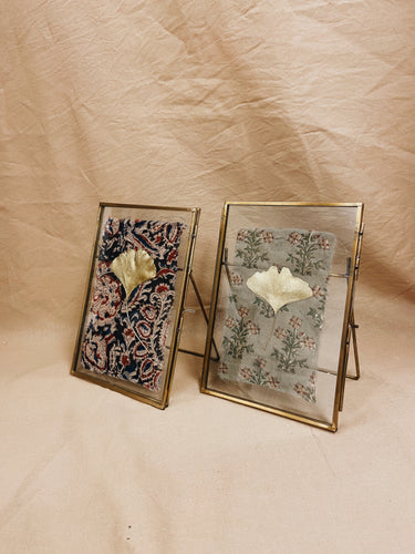 Golden Ginkgo in golden standing frame (with Indian Fabric)