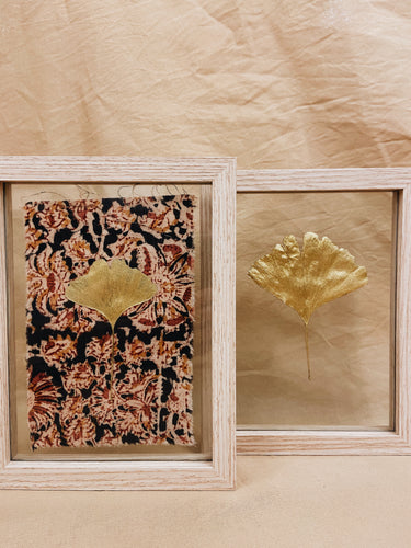 Golden Ginkgo in wood colored frame (with or without Indian Fabric)