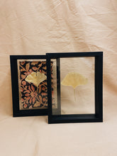 Load image into Gallery viewer, Golden Ginkgo in small black floating frame (with or without Indian Fabric)