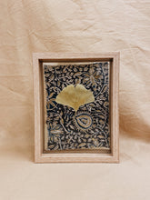 Load image into Gallery viewer, Golden Ginkgo in small wood color floating frame (with or without Indian Fabric)