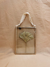 Load image into Gallery viewer, Golden Ginkgo in big golden hanging frame (with or without Indian Fabric)