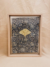 Load image into Gallery viewer, Golden Ginkgo in big wood color floating frame (with or without Indian Fabric)