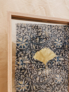 Golden Ginkgo in big wood color floating frame (with or without Indian Fabric)