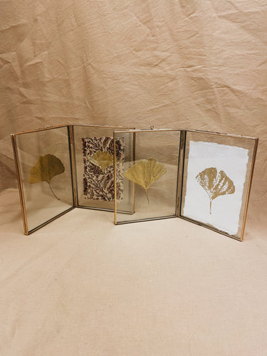 Golden Ginkgo in golden double frame (with Indian Fabric or imprint)
