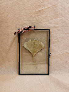 Golden Ginkgo in small black hanging frame (with or without Indian Fabric)