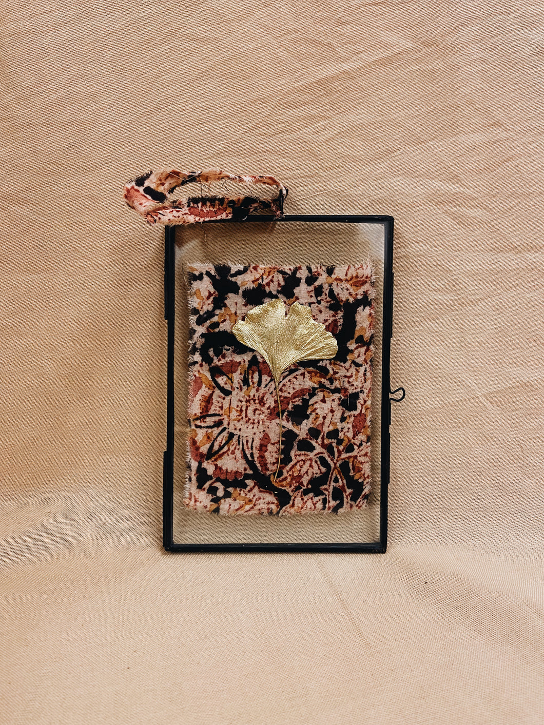 Golden Ginkgo in small black hanging frame (with or without Indian Fabric)