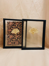 Load image into Gallery viewer, Golden Ginkgo in big black floating frame (with or without Indian Fabric)