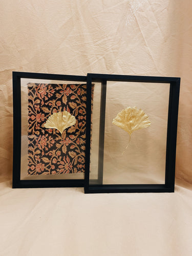 Golden Ginkgo in big black floating frame (with or without Indian Fabric)