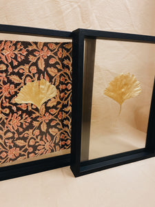 Golden Ginkgo in big black floating frame (with or without Indian Fabric)