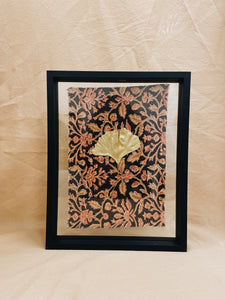 Golden Ginkgo in big black floating frame (with or without Indian Fabric)