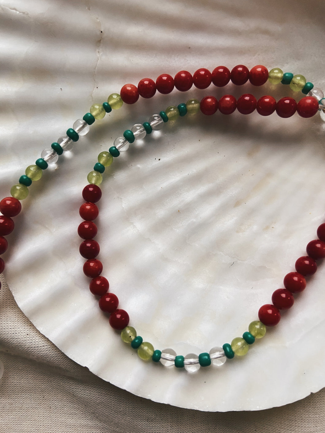 Red Coral and Clear Quartz Cord