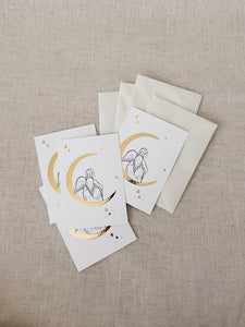 Set of 4 Christmas Cards - Moon Angel