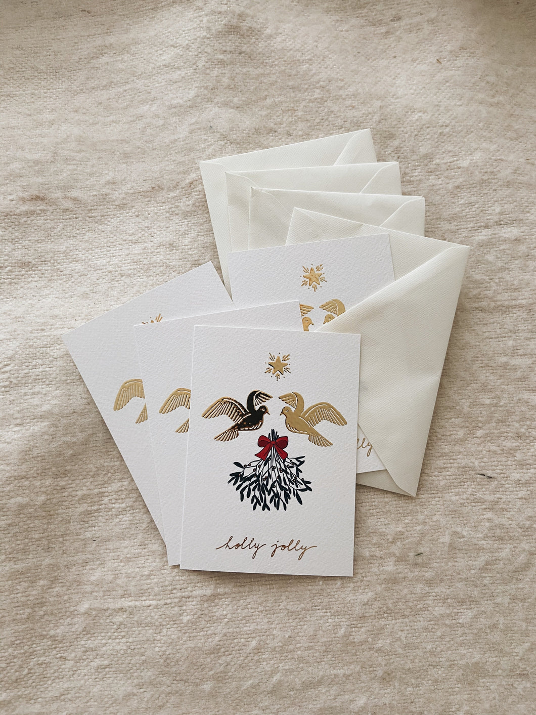 Set of 4 Christmas Cards - Holly Jolly